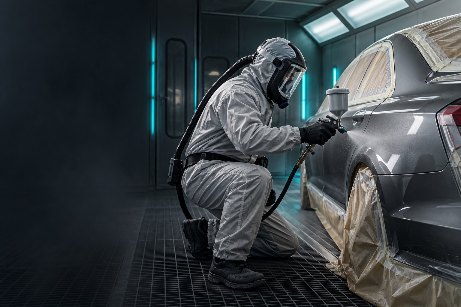 Sfeerbeeld van professioneel autospuitwerk